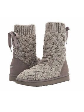 UGG Isla Gray Cable Knit Boots